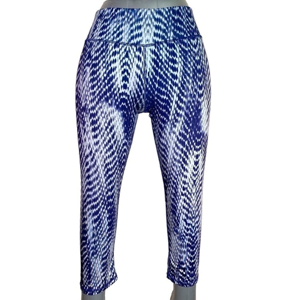 M Energie Blue White Athletic Capri Pants Leggings Stretch Juniors Medium
